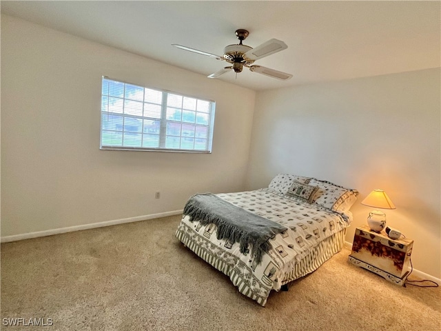 bedroom featuring carpet floors and ceiling fan