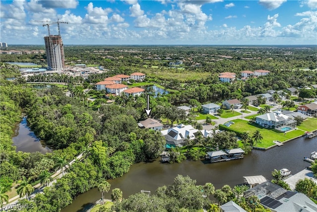 aerial view with a water view