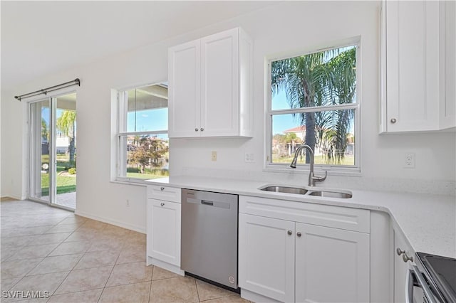 kitchen featuring white cabinets, a healthy amount of sunlight, sink, and stainless steel appliances