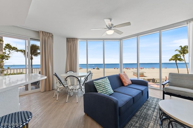 200 Estero Blvd Unit 101, Fort Myers Beach, FL 33931 - sunroom / solarium featuring a ceiling fan and a water view
