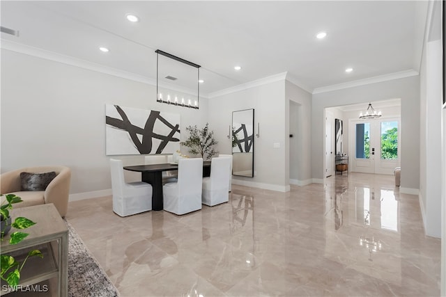 interior space featuring a chandelier and ornamental molding