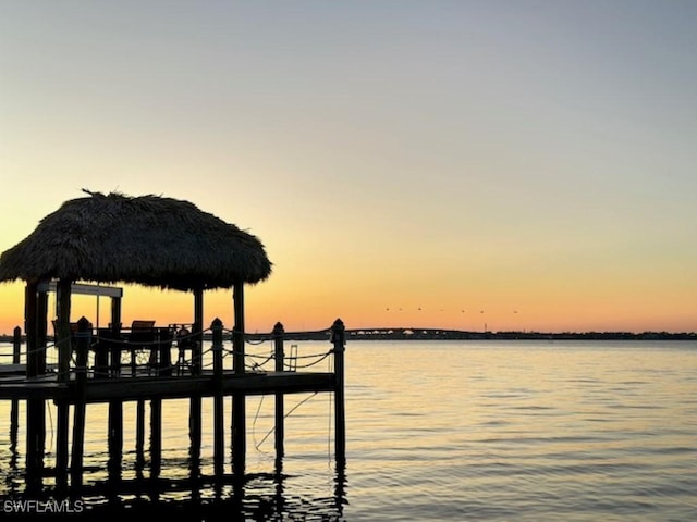 view of dock featuring a water view