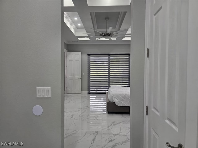 interior space featuring coffered ceiling and beam ceiling