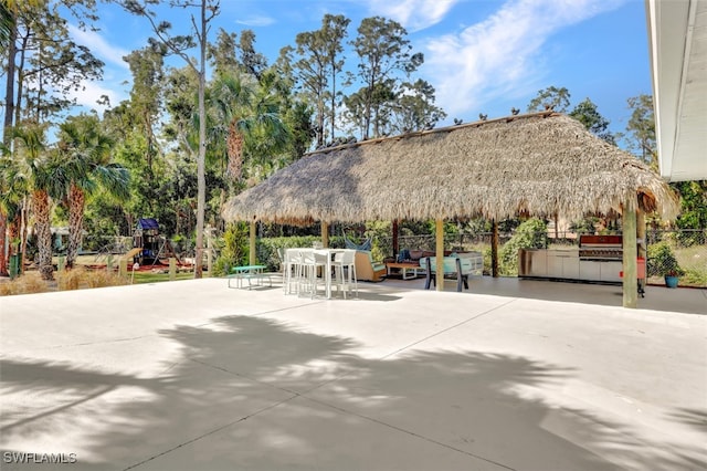 view of patio / terrace featuring a playground