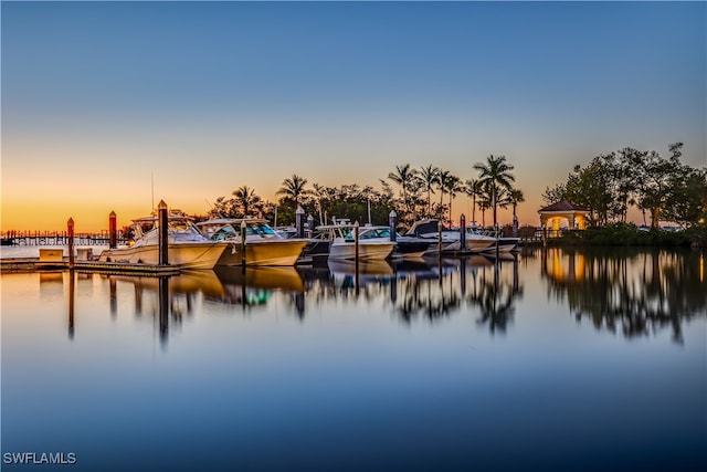 view of dock with a water view