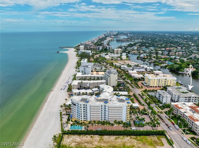 aerial view with a water view and a city view