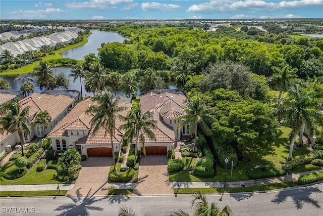 aerial view with a water view