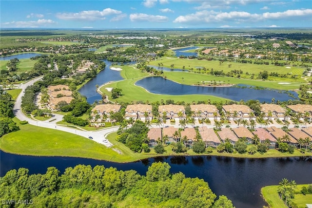 birds eye view of property featuring a residential view and a water view