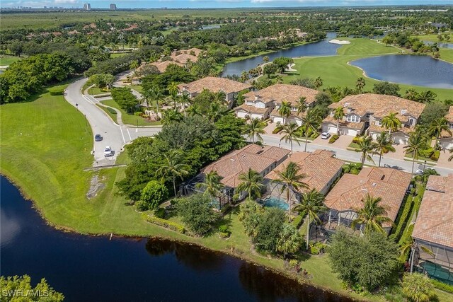 aerial view with a water view