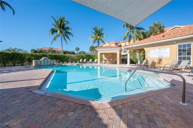 view of swimming pool with a patio