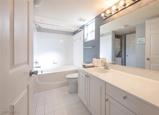 full bathroom with vanity, toilet, bathtub / shower combination, and tile patterned floors