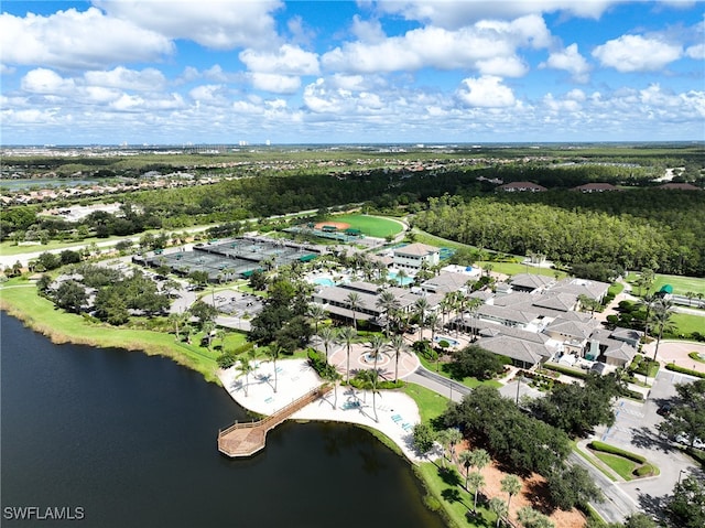 aerial view with a water view