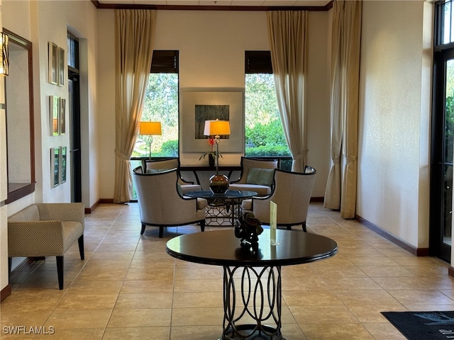 tiled living room with plenty of natural light