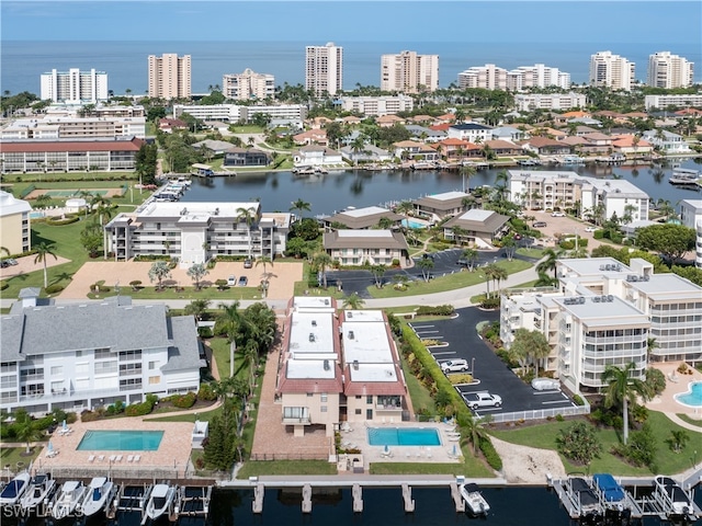 drone / aerial view featuring a water view