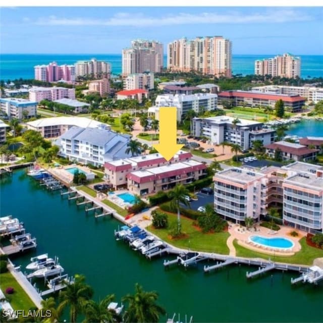 aerial view with a water view