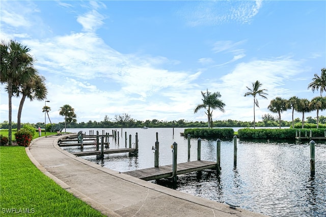 view of dock with a water view