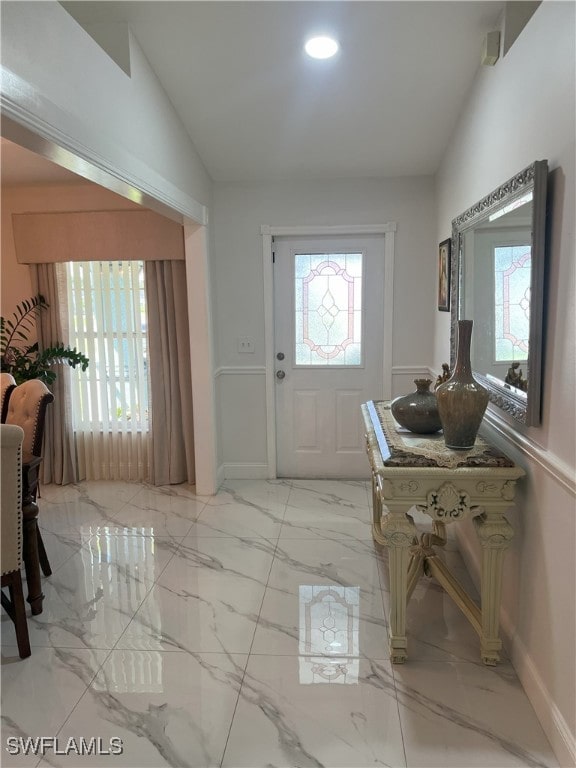 entryway with lofted ceiling