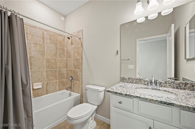 full bathroom featuring vanity, toilet, and shower / bath combo with shower curtain