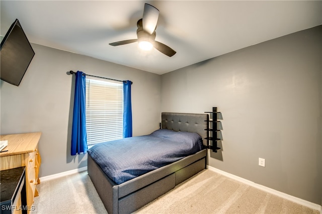 bedroom featuring carpet flooring and ceiling fan