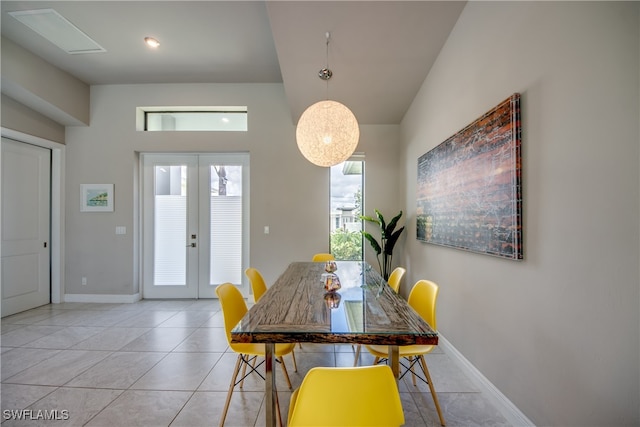 tiled dining room with french doors