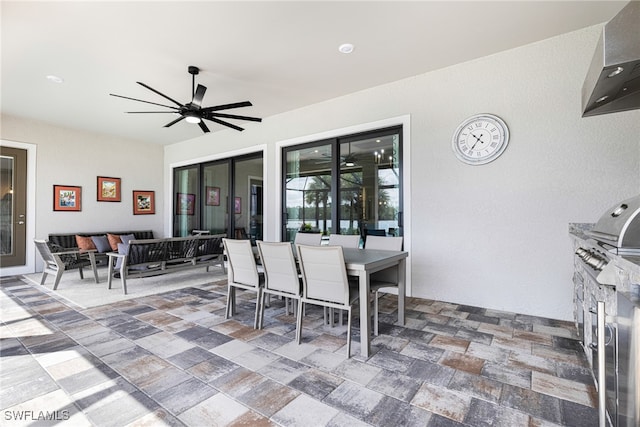 view of patio / terrace featuring outdoor lounge area, area for grilling, and ceiling fan