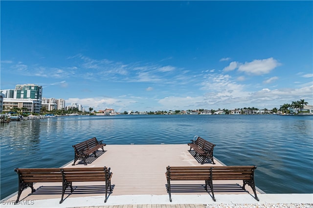 view of dock with a water view