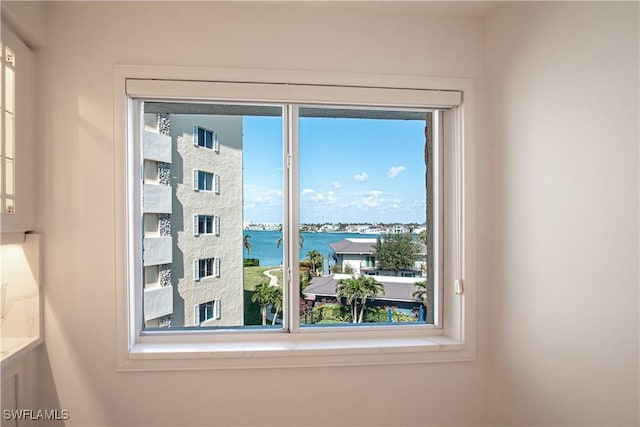 room details featuring a water view