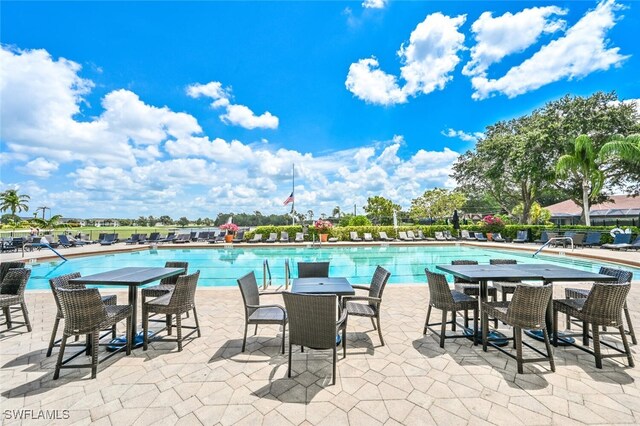 view of swimming pool with a patio area