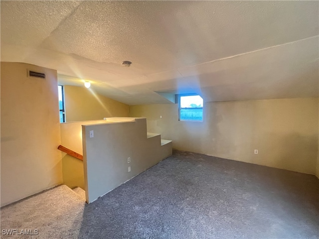 bonus room featuring a textured ceiling and lofted ceiling