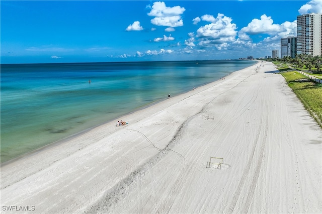 property view of water featuring a view of the beach