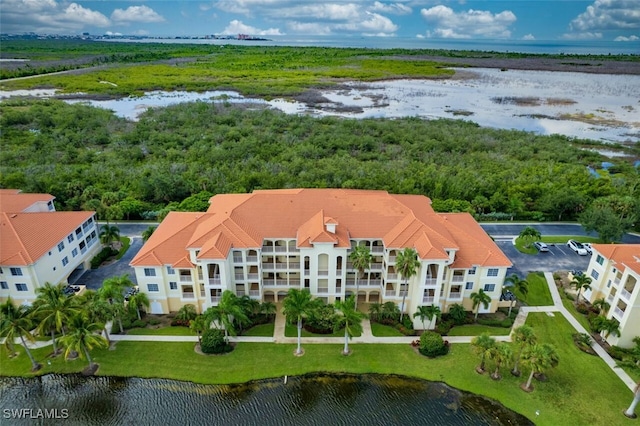 aerial view with a water view