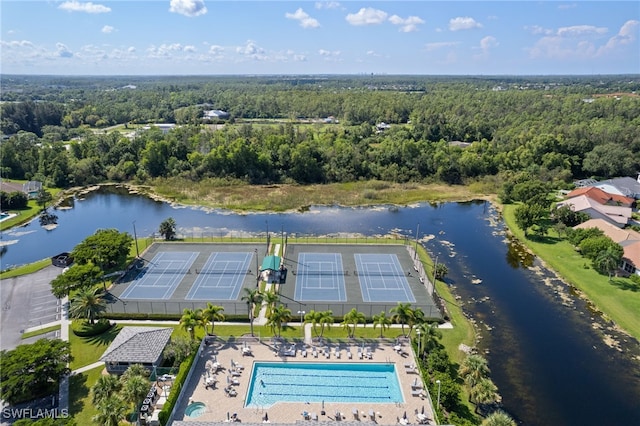 bird's eye view featuring a water view