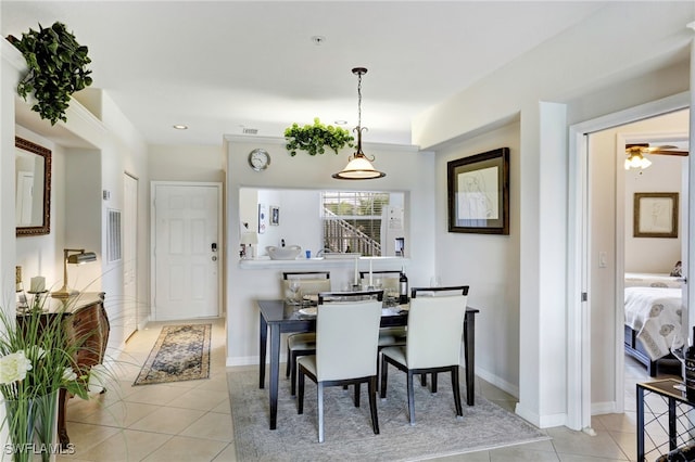 dining area with visible vents, light tile patterned floors, recessed lighting, and baseboards