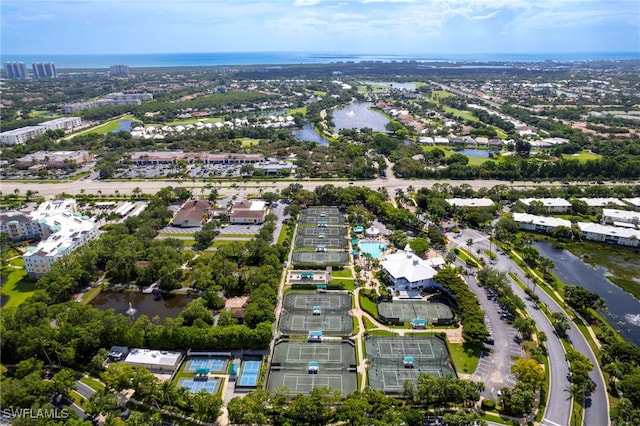 aerial view with a water view