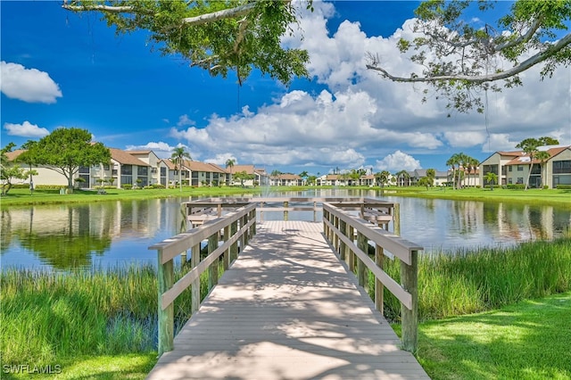 view of dock with a water view