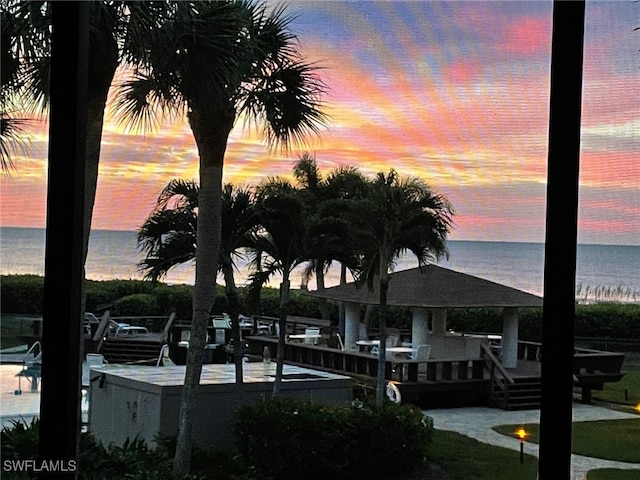 water view featuring a gazebo