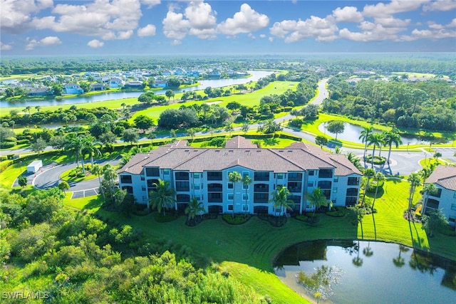 aerial view featuring a water view