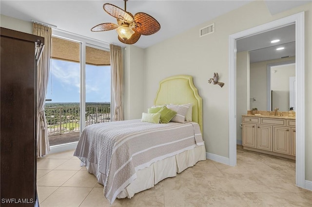 2090 W First St Unit 2007, Fort Myers, FL 33901 - bedroom with visible vents, a sink, baseboards, light tile patterned flooring, and access to outside