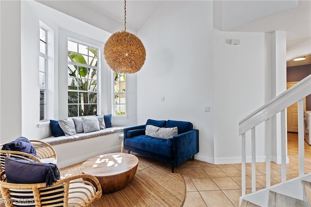 living room with light tile patterned floors