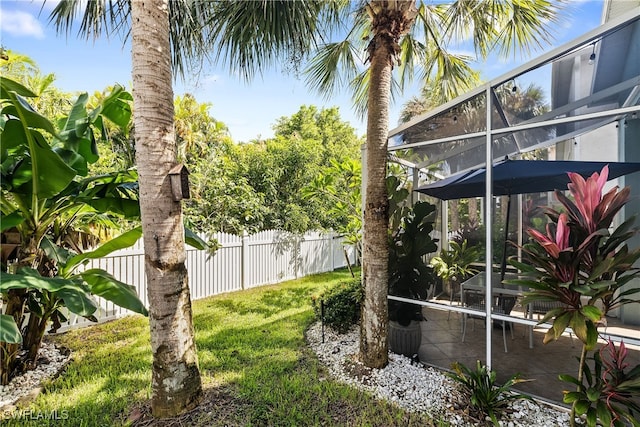 view of yard featuring a lanai and a patio area