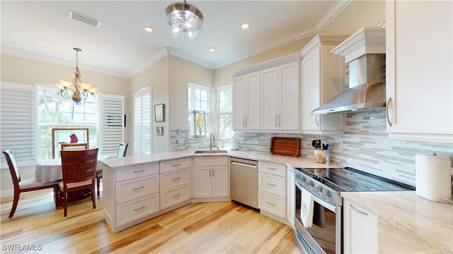 kitchen with stainless steel appliances, white cabinetry, and a wealth of natural light