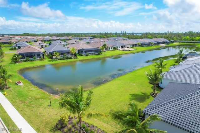 aerial view with a water view