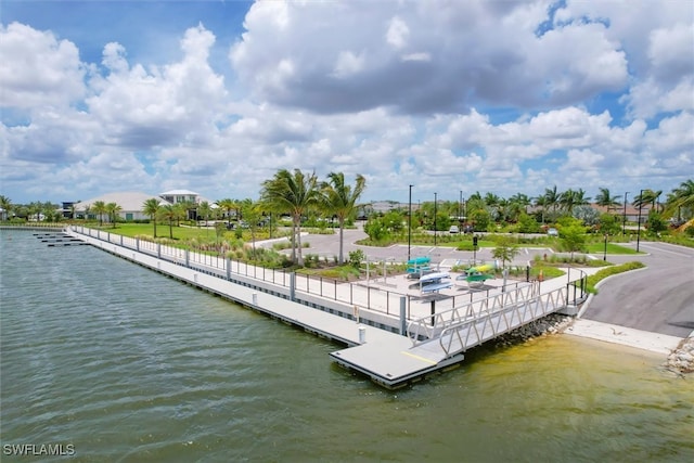 dock area featuring a water view