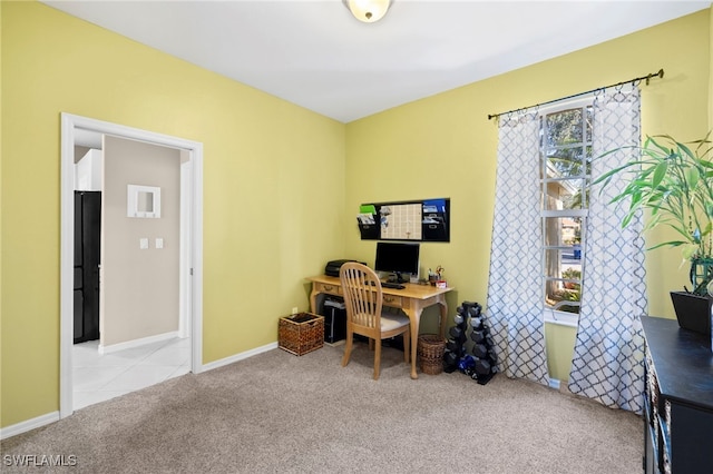 home office featuring light colored carpet