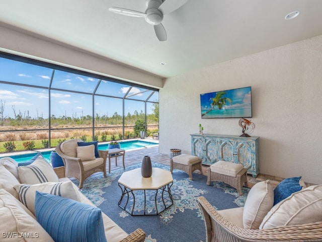 living room featuring ceiling fan