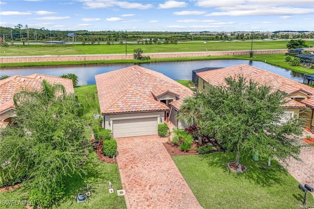 aerial view with a water view