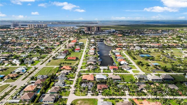 aerial view with a water view