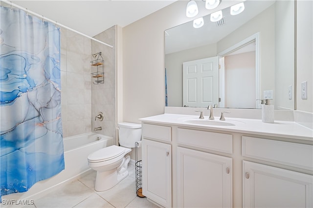 full bathroom with vanity, toilet, tile patterned floors, and shower / bath combo with shower curtain