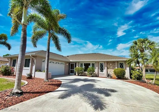 single story home with a garage