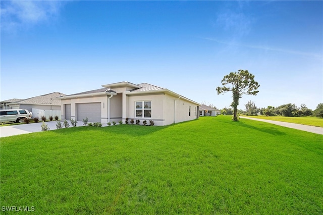 single story home with a front lawn and a garage